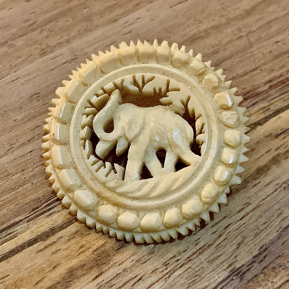 Carved Elephant Brooch